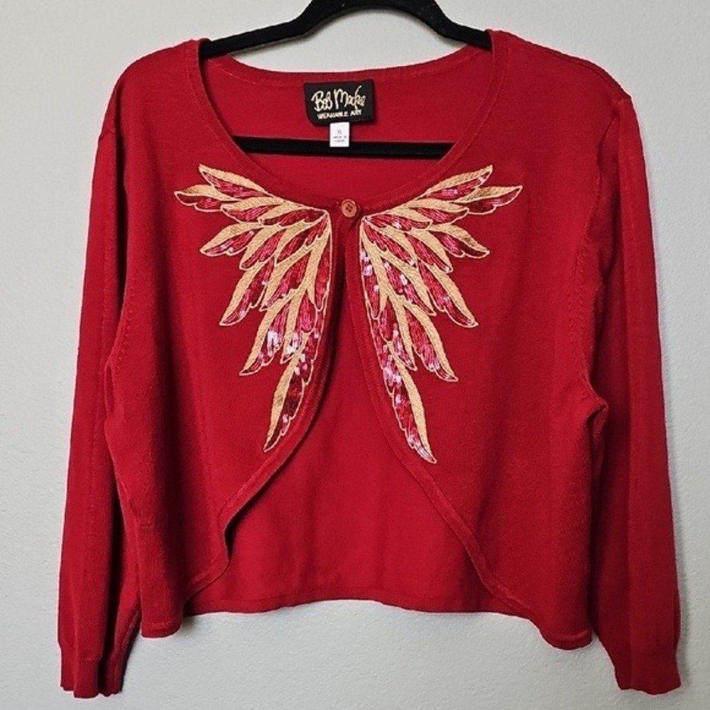 Bob Mackie VTG Festive Embellished Bolero Long Sleeve Shrug with Wing Design XL